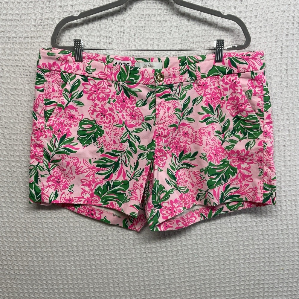 NEW Lilly Pulitzer 5" Callahan Stretch Shorts Conch Shell Size 16 Pink Green